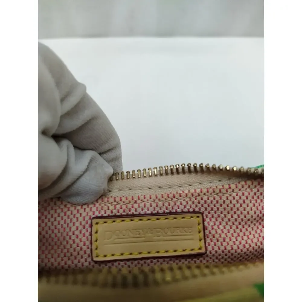 Dooney & Bourke Canvas Green Polka Dot Zipper Closure Hobo Shoulder Bag